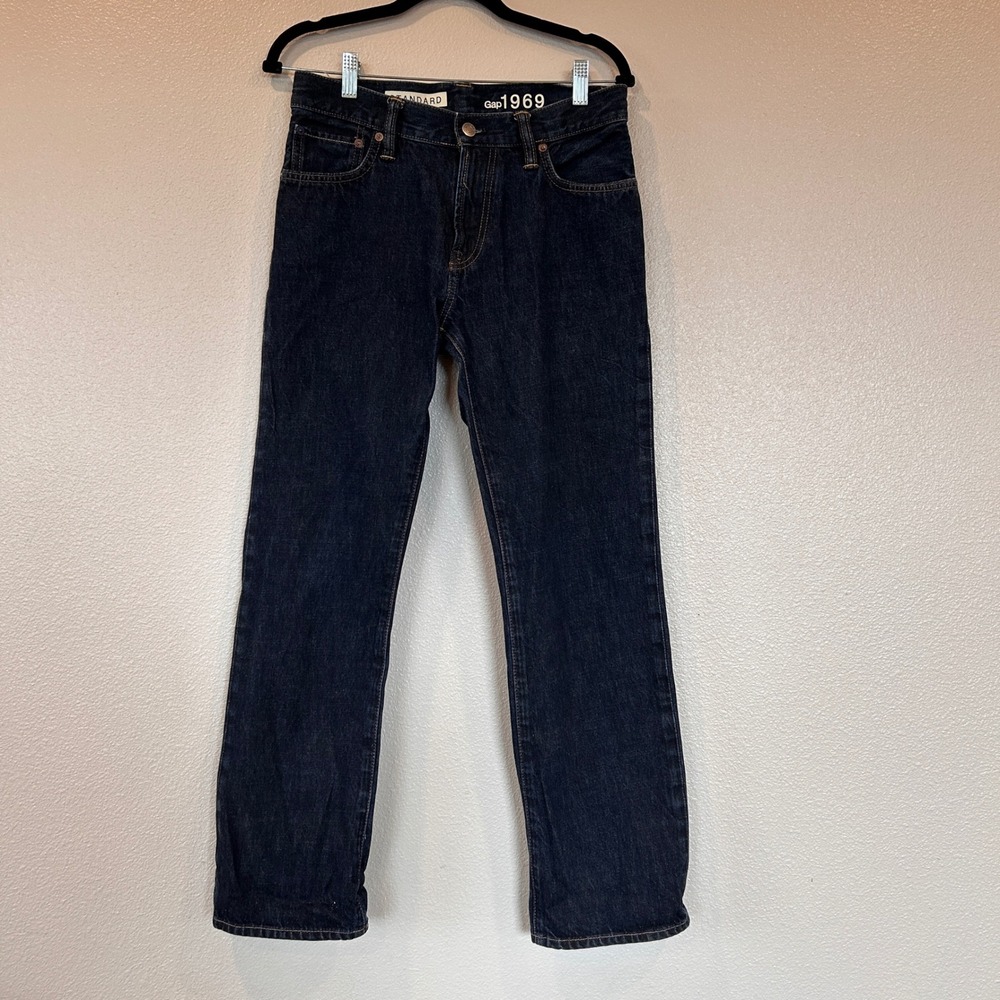 Gap‎ 1969 Standard Mens Jeans 28x30 Dark Indigo Blue 100% Cotton Ringspun Denim